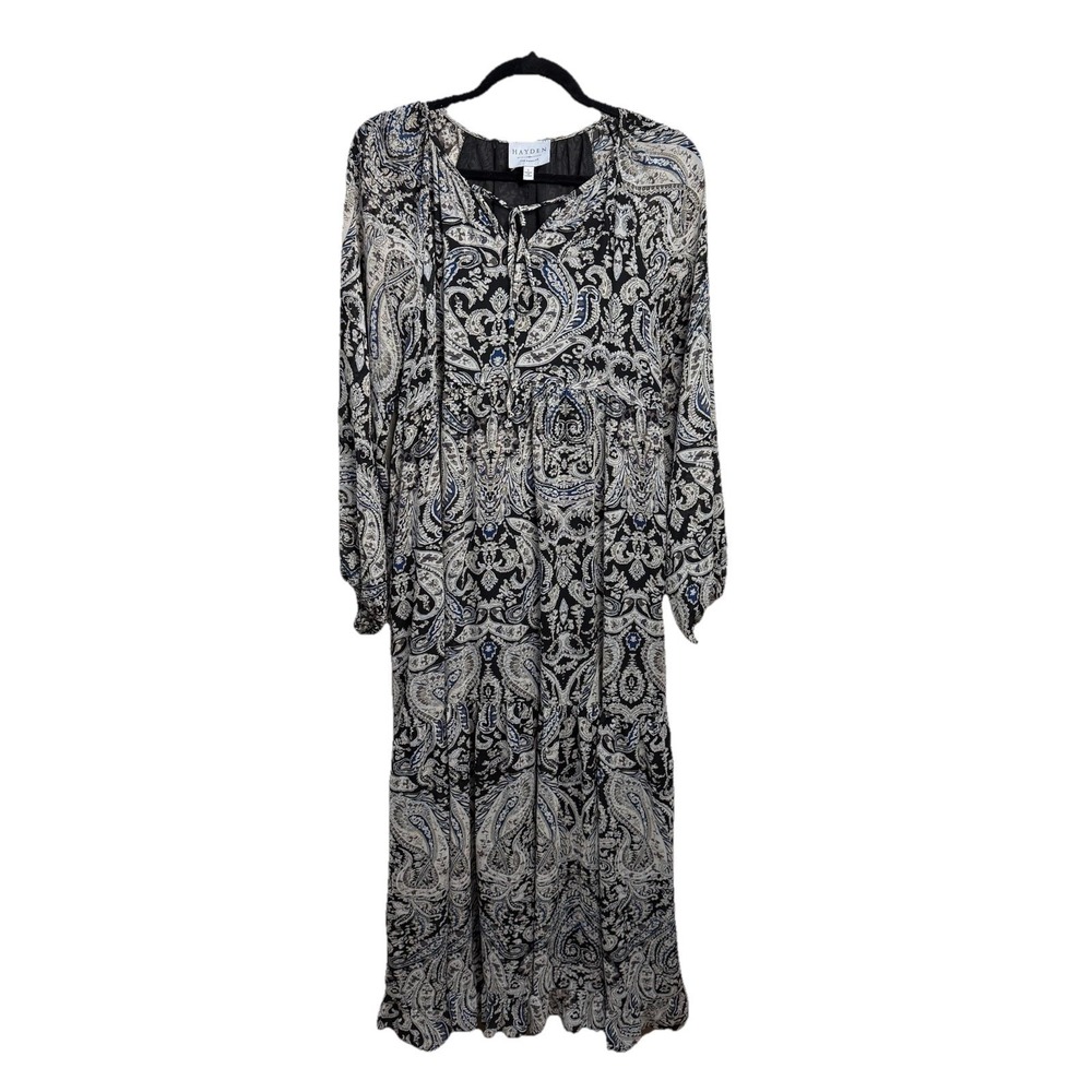 Hayden LA Floral Paisley Print Long Sleeve Flowy Maxi Dress Boho Bohemian Large‎